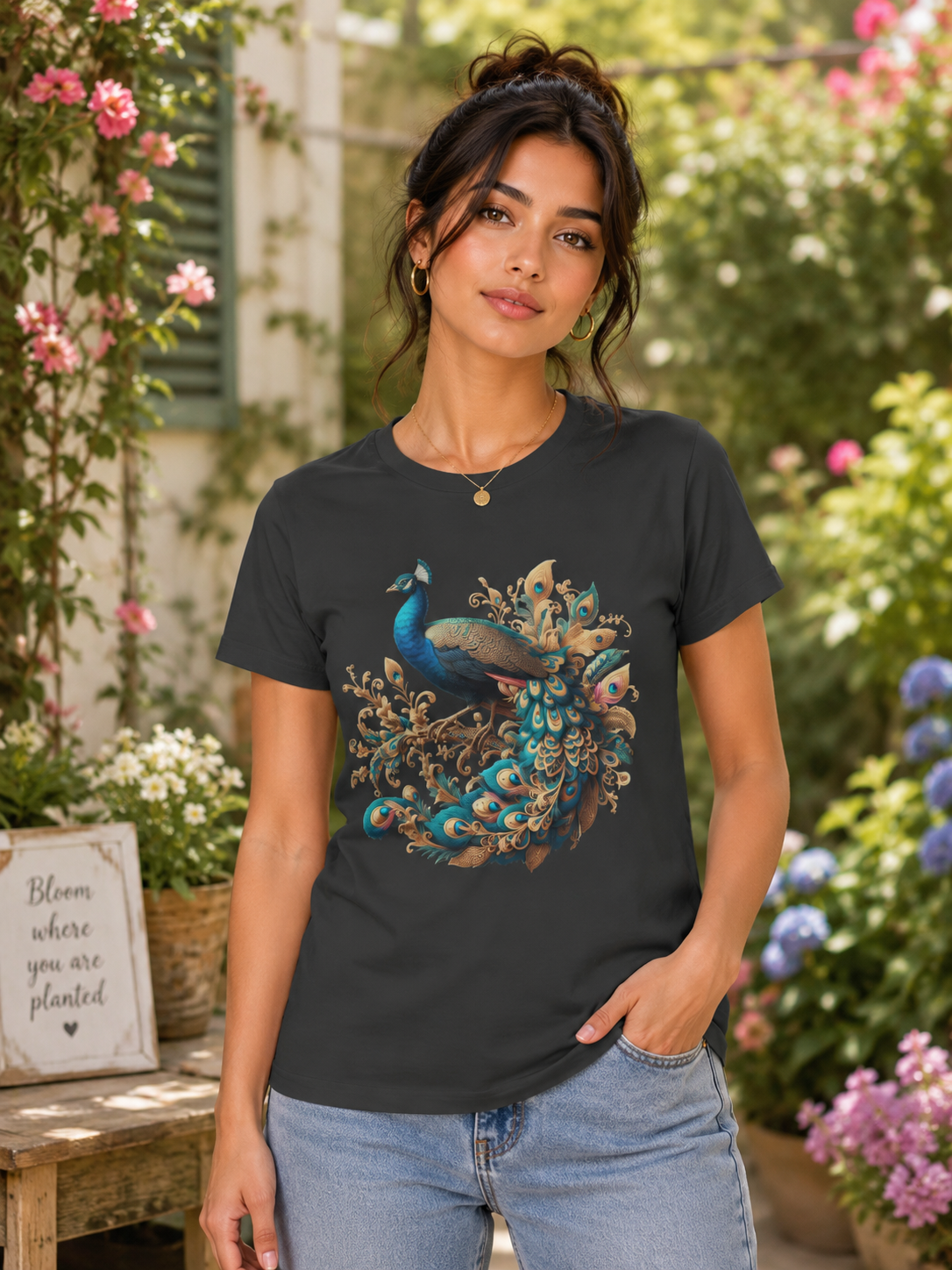 Elegant Artistic Peacock Women’s Regular Fit T-Shirt