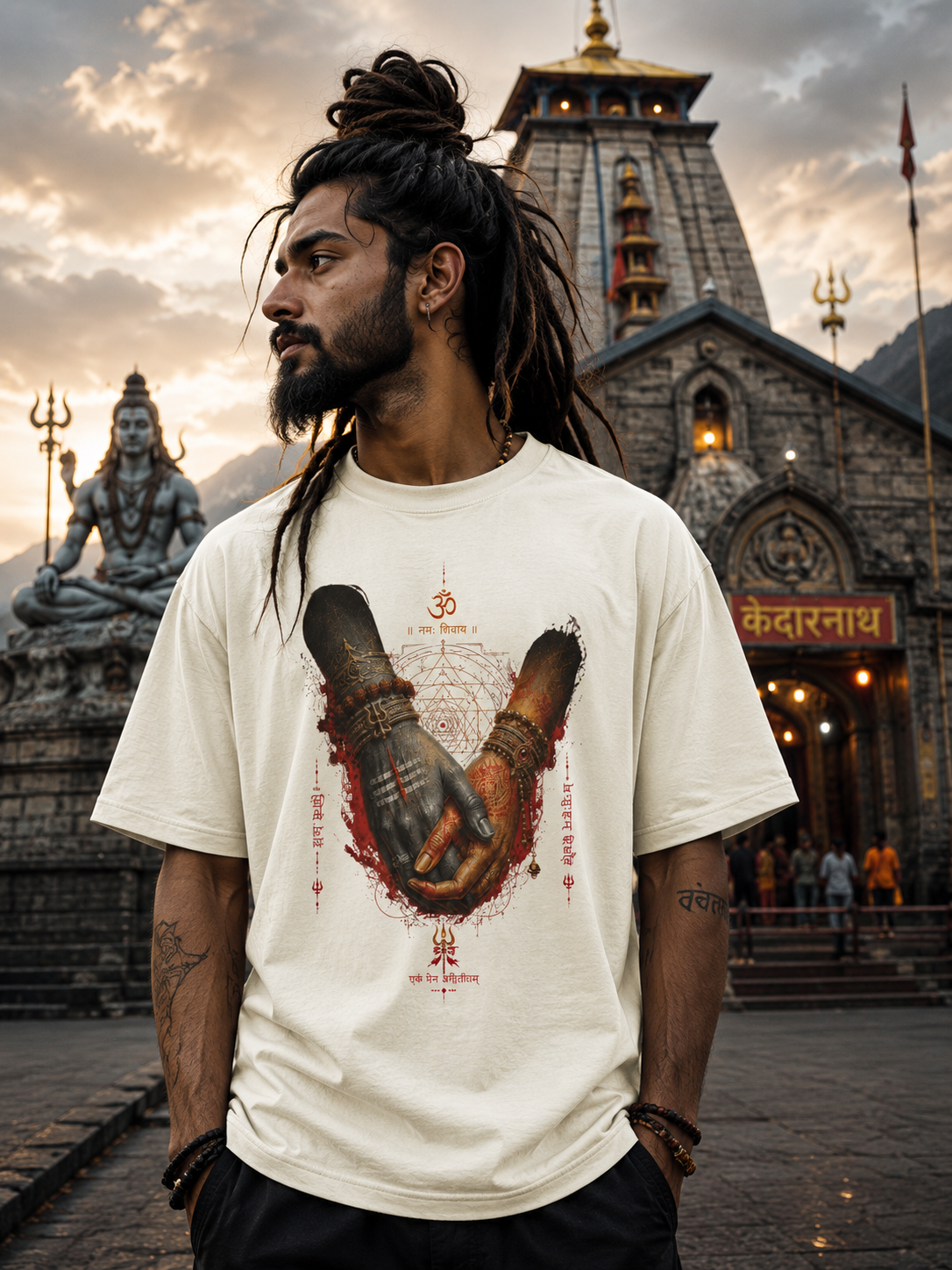 Divine Bond Spiritual Hand Holding Oversized T-Shirt