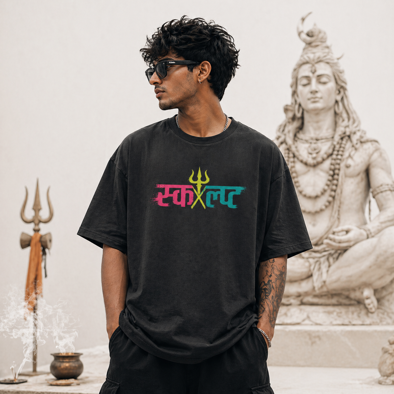 Mahadev Neon Street Graphic Oversized T-Shirt