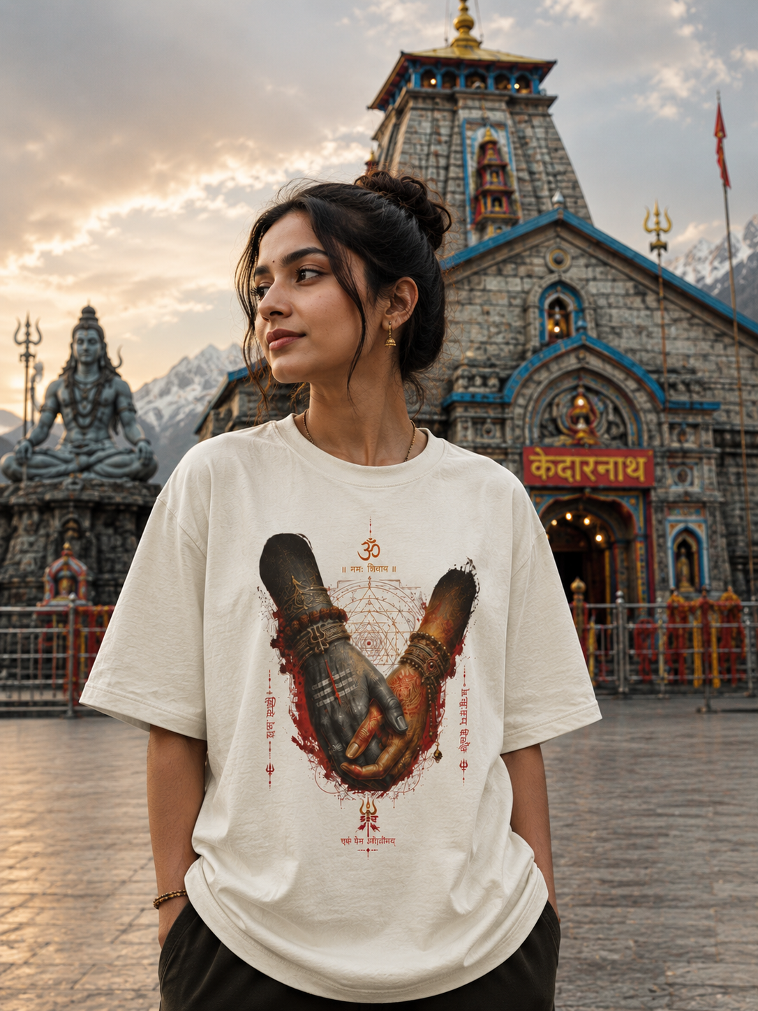 Divine Bond Spiritual Hand Holding Oversized T-Shirt